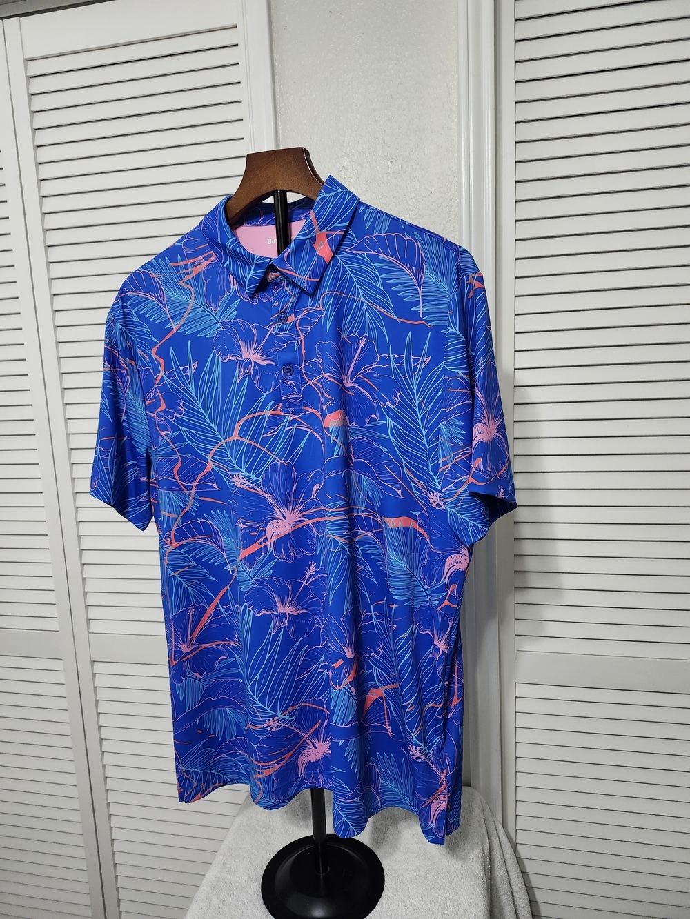 Men's Blue Floral Print Polo Shirt